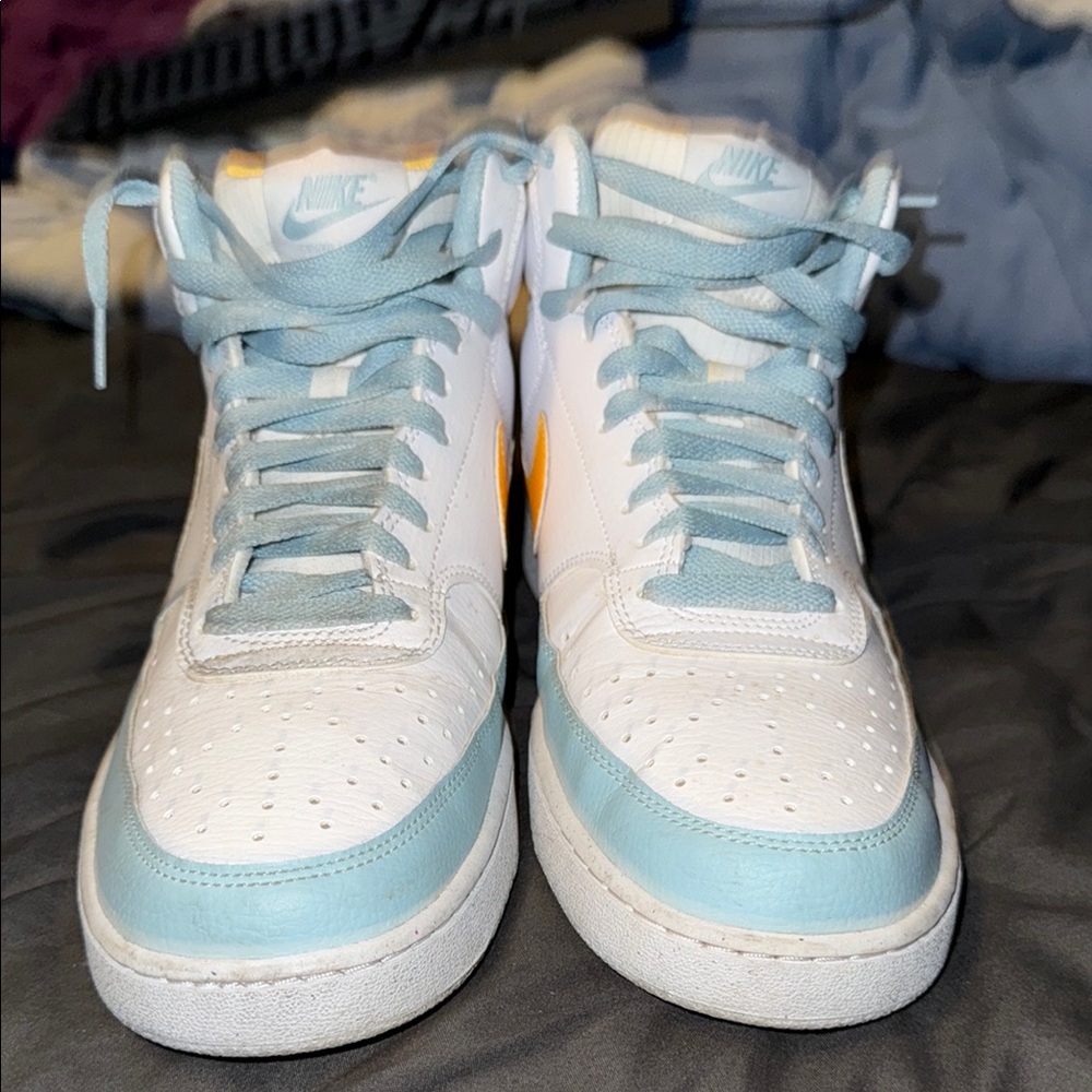 Nike Air Force 1 White and Light Blue Sneakers